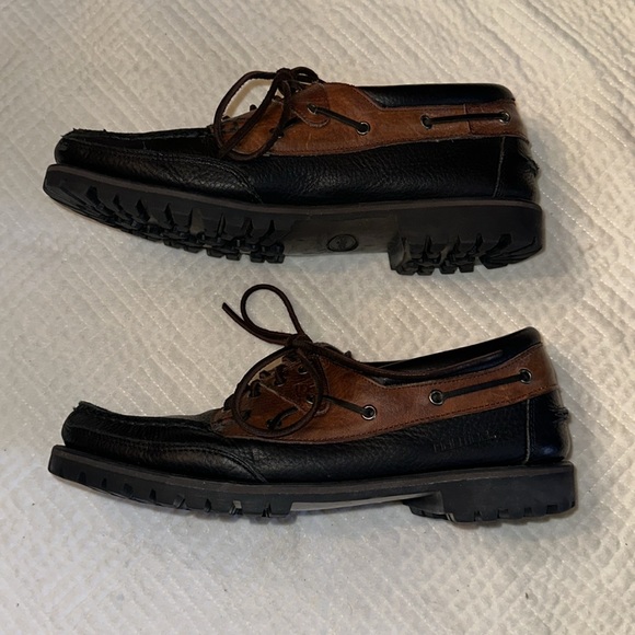 Nautical Black Brown Leather Chunky Sole Lace Up Boat Shies Men’s 11.5 - Picture 4 of 8